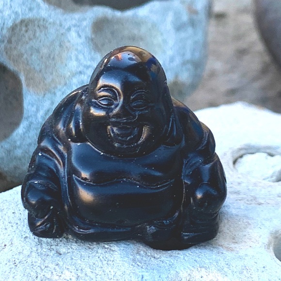 BUDDHA OBSIDIAN CRYSTAL STONE ROCK 1 1/4 INCH (FOR ONE) HEALING STONE - Picture 1 of 8